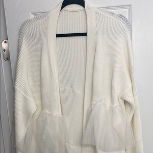 Elegant White Women's Cardigan with Tulle Layering